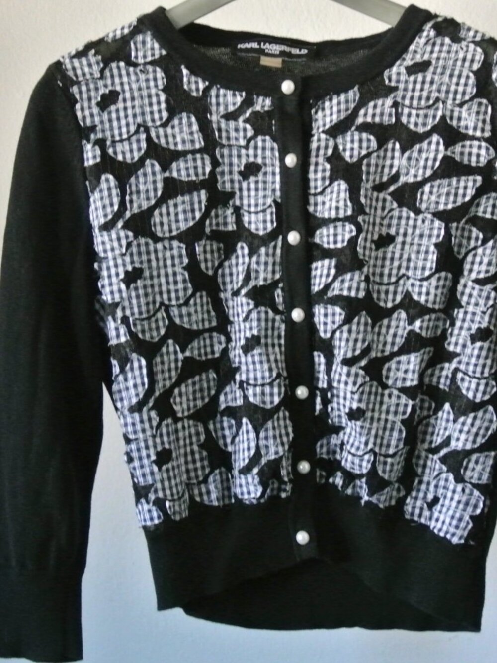 Karl Lagerfeld Black Lace Floral Plaid Cardigan